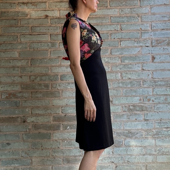 Vintage Cocktail Dress 60s 70s Lurex Floral Fit Flare A-line Sleeveless Midi - Picture 3 of 15